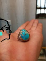 انگشتر مردانه فیروزه نیشابور رکاب تاج برنجی کد 115