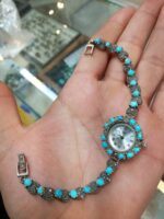 ساعت زنانه نقره با سنگ فیروزه عجمی نیشابوری کد 116 - Image 2