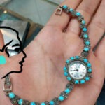 ساعت زنانه نقره با سنگ فیروزه عجمی نیشابوری کد 116