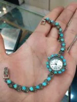 ساعت زنانه نقره با سنگ فیروزه عجمی نیشابوری کد 116 - Image 6