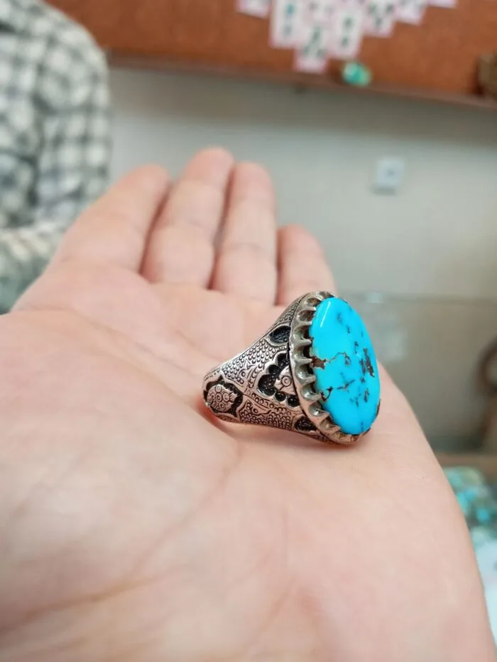 شاه انگشتر مردانه نقره فیروزه اصل نیشابوری کد 132 - Image 2