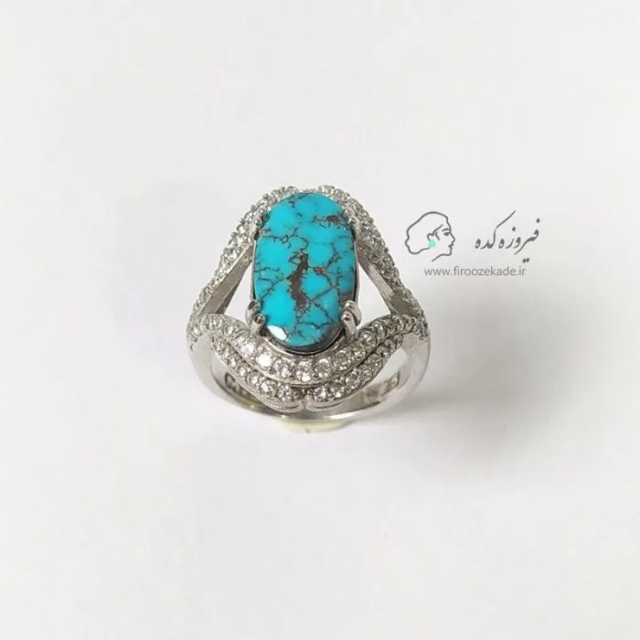 انگشتر زنانه فیروزه رکاب نقره آبکاری رادیوم کد 925