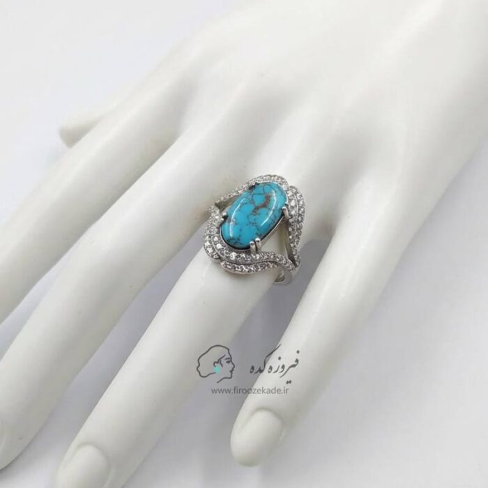 انگشتر نقره زنانه فیروزه آبکاری رادیوم کد 925