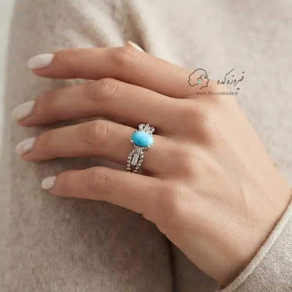 انگشتر زنانه فیروزه نیشابور رکاب نقره کد 955