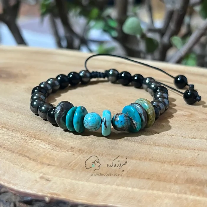 دستبند مهره فیروزه و حدید کد 961