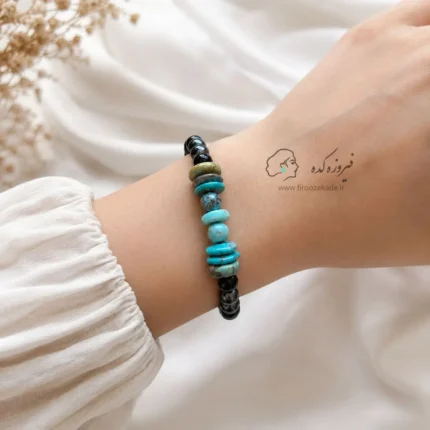 دستبند مهره فیروزه و حدید کد 961